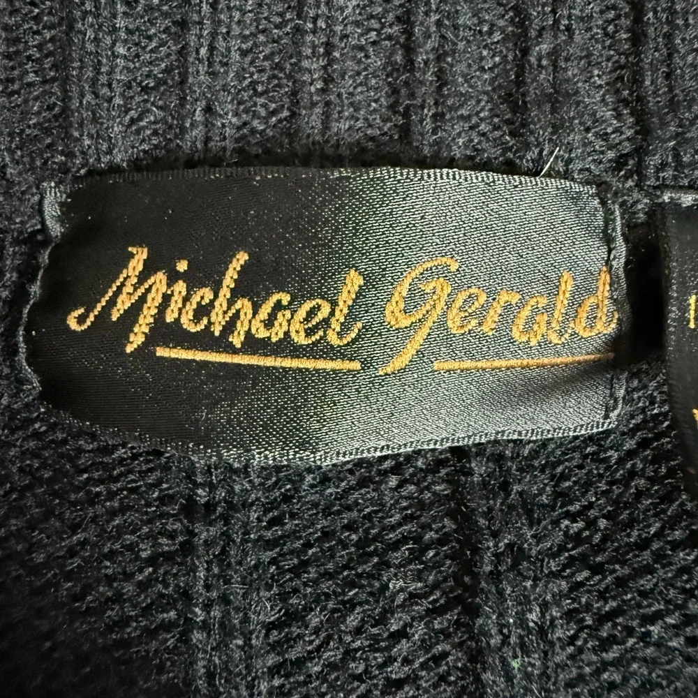VINTAGE Michael Gerald‎ Cardigan Mens Black Size L Grandpa Sweater 90s